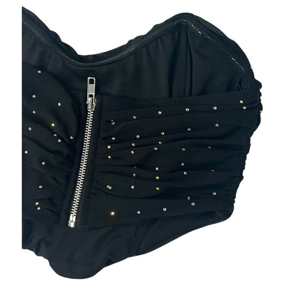 Hello Molly Top Womens S Cropped Strapless Rhinestone Sweetheart Diva Black - Picture 10 of 13